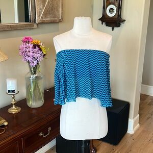 Bright Blue Strapless Top Crop Flowy Beach Summer